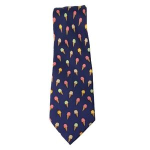 Vintage ALYN Ice‎ Cream Cones Silk Necktie Novelty Print Fun Foodie Tie B14Q